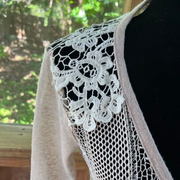 Ryu Women's Open Knit Longline Lace Trim Cardigan Color Blush Size S. NEW - Picture 5 of 11